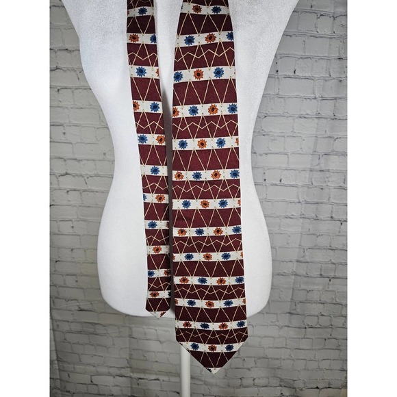 Vintage GUESS Men's Tie 100% Silk Red Orange Blue Floral Abstract - Picture 4 of 4